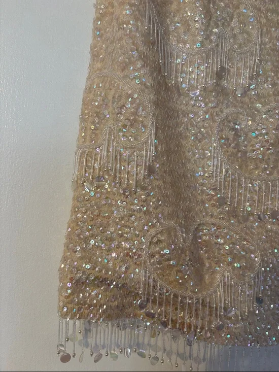 Vintage 60’s Beaded Sequins Cream Pastel Large Wool Embellished Bridal 50’ Large - Picture 12 of 17